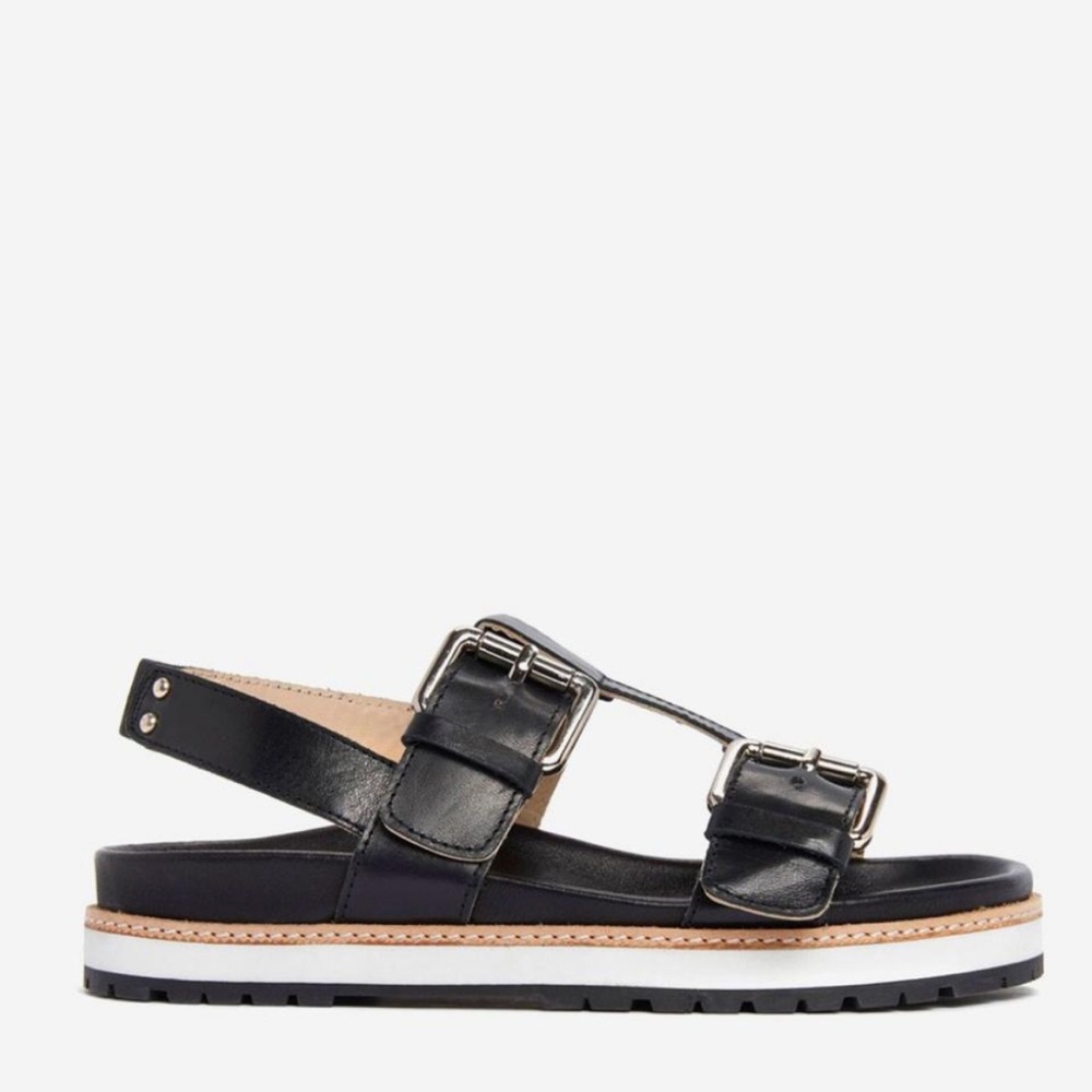 Etienne Aigner Axel black leather footbed double buckle sandals Size 8 NWOT